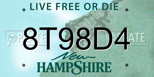 8T98D4 New Hampshire License Plate