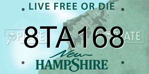8TA168 New Hampshire License Plate