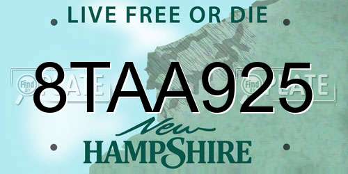 8TAA925 New Hampshire License Plate