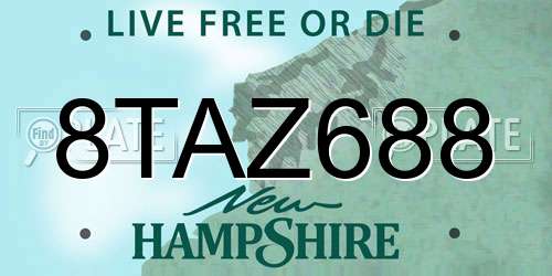 8TAZ688 New Hampshire License Plate