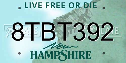 8TBT392 New Hampshire License Plate