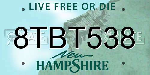 8TBT538 New Hampshire License Plate