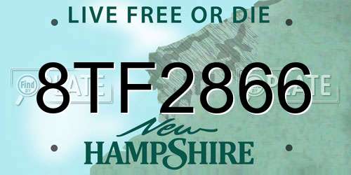 8TF2866 New Hampshire License Plate