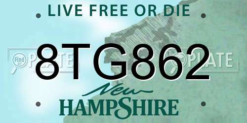 8TG862 New Hampshire License Plate