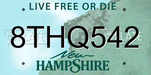 8THQ542 New Hampshire License Plate