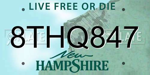 8THQ847 New Hampshire License Plate