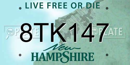 8TK147 New Hampshire License Plate