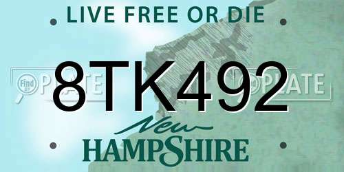 8TK492 New Hampshire License Plate