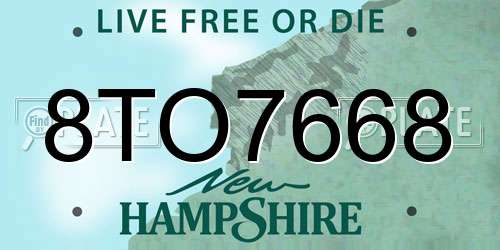 8TO7668 New Hampshire License Plate