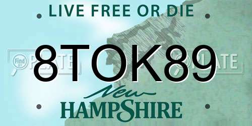 8TOK89 New Hampshire License Plate