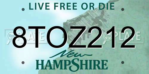 8TOZ212 New Hampshire License Plate