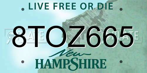 8TOZ665 New Hampshire License Plate