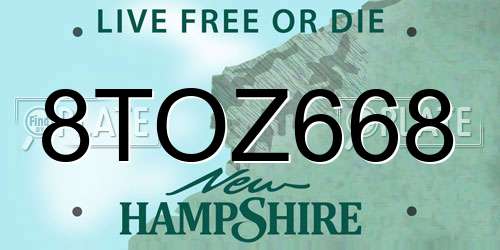 8TOZ668 New Hampshire License Plate