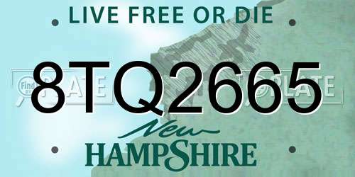 8TQ2665 New Hampshire License Plate