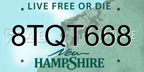 8TQT668 New Hampshire License Plate