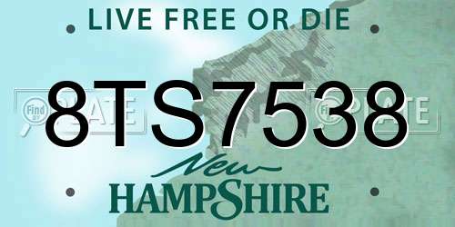 8TS7538 New Hampshire License Plate