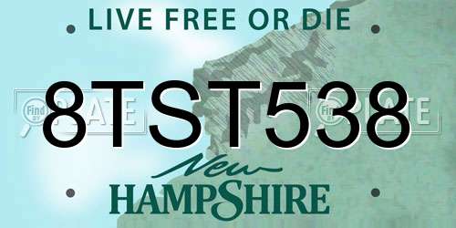 8TST538 New Hampshire License Plate