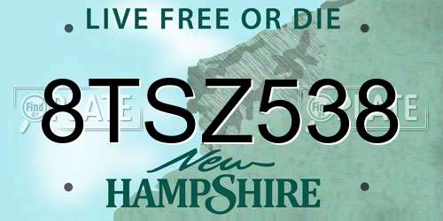 8TSZ538 New Hampshire License Plate