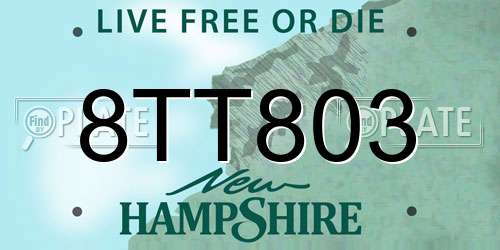 8TT803 New Hampshire License Plate