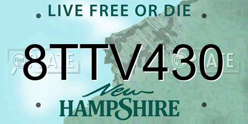 8TTV430 New Hampshire License Plate