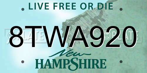 8TWA920 New Hampshire License Plate