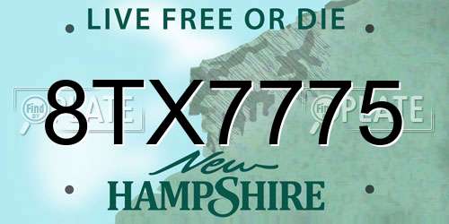 8TX7775 New Hampshire License Plate