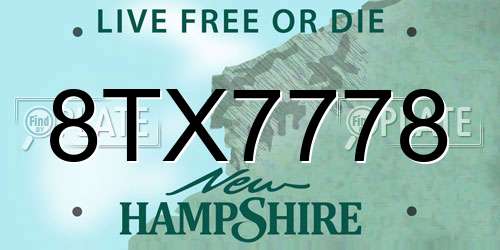 8TX7778 New Hampshire License Plate