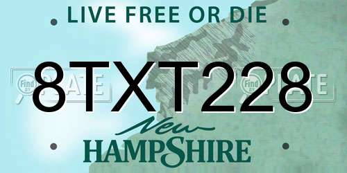 8TXT228 New Hampshire License Plate