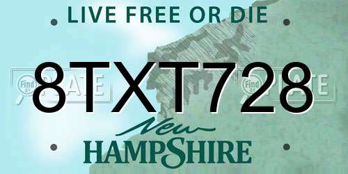 8TXT728 New Hampshire License Plate