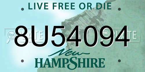 8U54094 New Hampshire License Plate