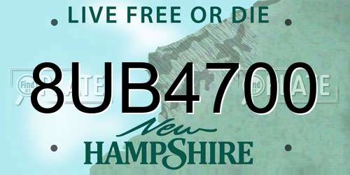 8UB4700 New Hampshire License Plate