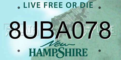 8UBA078 New Hampshire License Plate