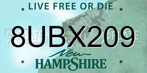 8UBX209 New Hampshire License Plate