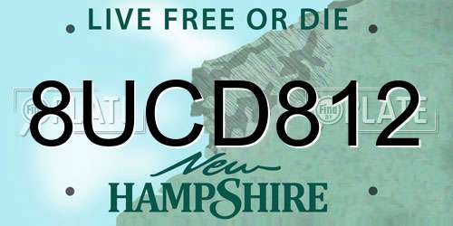 8UCD812 New Hampshire License Plate