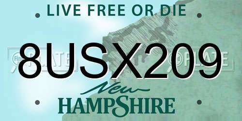 8USX209 New Hampshire License Plate