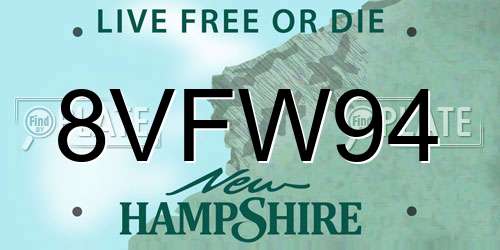 8VFW94 New Hampshire License Plate