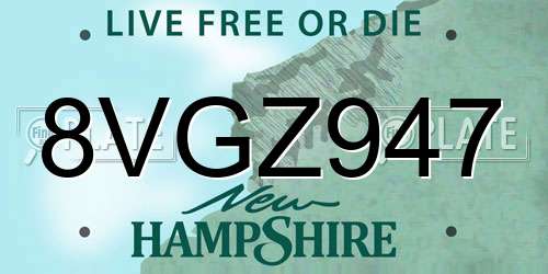 8VGZ947 New Hampshire License Plate
