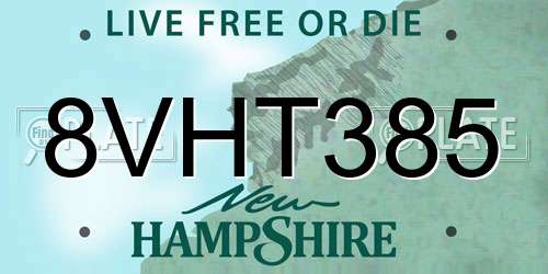 8VHT385 New Hampshire License Plate