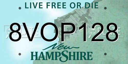 8VOP128 New Hampshire License Plate