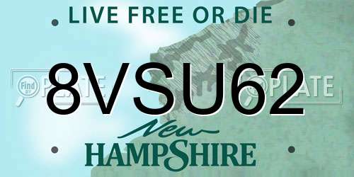 8VSU62 New Hampshire License Plate
