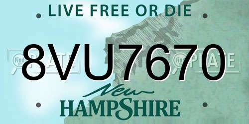 8VU7670 New Hampshire License Plate