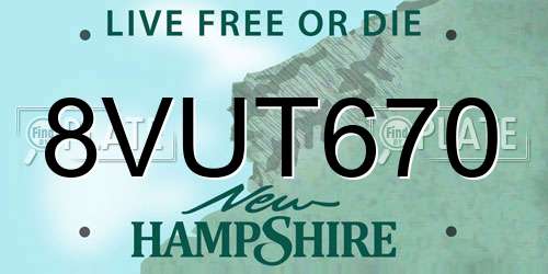 8VUT670 New Hampshire License Plate