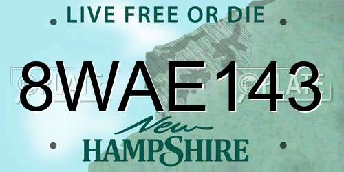 8WAE143 New Hampshire License Plate