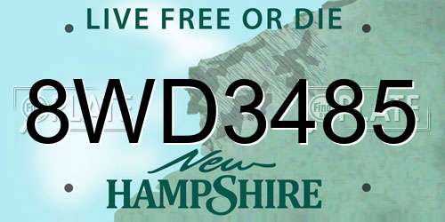 8WD3485 New Hampshire License Plate