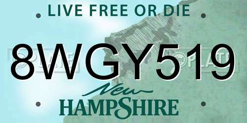8WGY519 New Hampshire License Plate