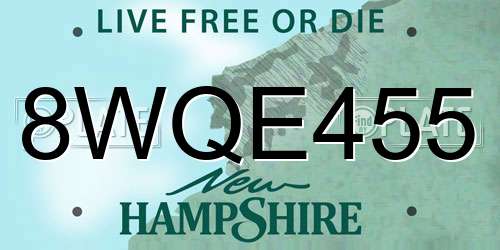 8WQE455 New Hampshire License Plate