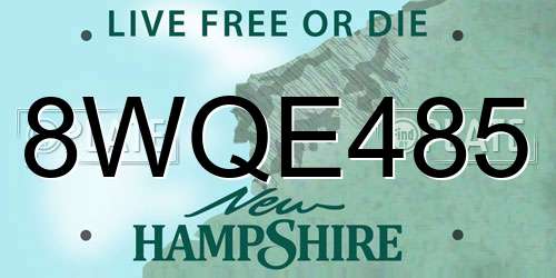 8WQE485 New Hampshire License Plate