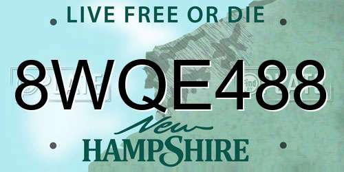 8WQE488 New Hampshire License Plate