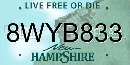 8WYB833 New Hampshire License Plate