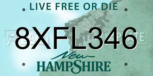 8XFL346 New Hampshire License Plate